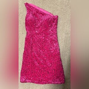 One Shoulder Pink Sequin Dress